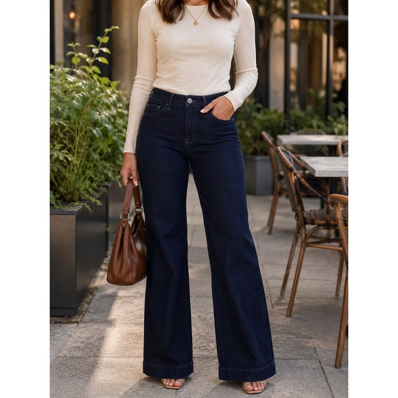 Democracy Denim - Democracy Wide Leg Jeans Womens 12 Indigo Blue Absolution High Rise
